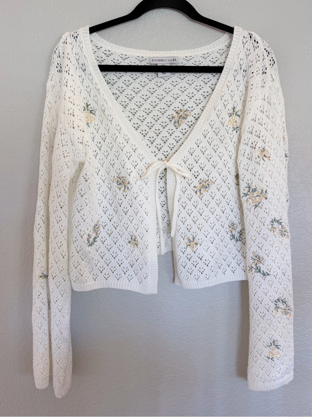 Sincerely Jules Crochet Floral Embroidered Tie-Front Cardigan – XL